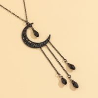 Gothic Retro Simple Style Moon Water Droplets Alloy Copper Spray Paint Crystal Tassel Women's Pendant Necklace main image 4