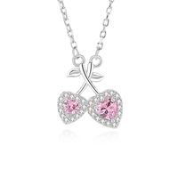 Ig Style Sweet Cherry Heart Shape Sterling Silver Polishing Plating Inlay Zircon Pendant Necklace sku image 1