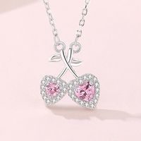 Ig Style Sweet Cherry Heart Shape Sterling Silver Polishing Plating Inlay Zircon Pendant Necklace main image 1