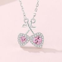 Style Ig Sucré Cerise Forme De Cœur Argent Sterling Polissage Placage Incruster Zircon Pendentif main image 1