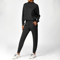 Women's Simple Style Classic Style Solid Color Spandex Standing Collar Tracksuit T-shirt Sweatpants main image 2