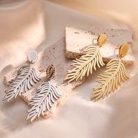 1 Pair Roman Style Commute Leaves Plating 304 Stainless Steel 18K Gold Plated Drop Earrings main image 1