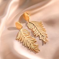 1 Pair Roman Style Commute Leaves Plating 304 Stainless Steel 18K Gold Plated Drop Earrings main image 4
