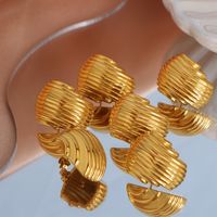 1 Pair Vintage Style Stripe Lines Plating Titanium Steel 18k Gold Plated Ear Studs main image 6