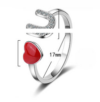 Ig Style Letter Heart Shape Copper Enamel Adjustable Ring main image 2