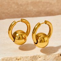 1 Pair Streetwear Solid Color Beaded Polishing Plating 304 Stainless Steel 16K Gold Plated White Gold Plated Gold Plated Hoop Earrings main image 4