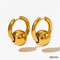 1 Pair Streetwear Solid Color Beaded Polishing Plating 304 Stainless Steel 16K Gold Plated White Gold Plated Gold Plated Hoop Earrings sku image 2