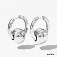 1 Pair Streetwear Solid Color Beaded Polishing Plating 304 Stainless Steel 16K Gold Plated White Gold Plated Gold Plated Hoop Earrings sku image 1