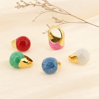 Titanium Steel 18K Gold Plated Simple Style Enamel Plating Round Rings main image 5