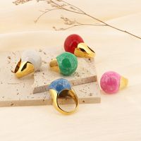 Titanium Steel 18K Gold Plated Simple Style Enamel Plating Round Rings main image 4