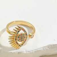 Ig Style Simple Style Devil's Eye Copper Enamel Plating Inlay Zircon 14k Gold Plated Open Rings sku image 6