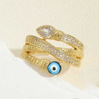 Ig Style Simple Style Devil's Eye Copper Enamel Plating Inlay Zircon 14k Gold Plated Open Rings main image 7