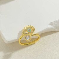 Ig Style Simple Style Devil's Eye Copper Enamel Plating Inlay Zircon 14k Gold Plated Open Rings main image 5