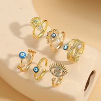 Ig Style Simple Style Devil's Eye Copper Enamel Plating Inlay Zircon 14k Gold Plated Open Rings main image 1