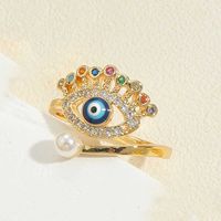 Ig Style Simple Style Devil's Eye Copper Enamel Plating Inlay Zircon 14k Gold Plated Open Rings sku image 4