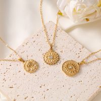 304 Stainless Steel Elegant Vintage Style Plating Inlay Eye Lotus Zircon Pendant Necklace main image 1