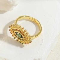 Ig Style Classic Style Devil's Eye Copper Enamel Plating Inlay Zircon 14k Gold Plated Open Rings main image 5