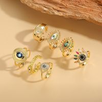 Ig Style Classic Style Devil's Eye Copper Enamel Plating Inlay Zircon 14k Gold Plated Open Rings main image 1