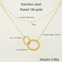 304 Stainless Steel 18K Gold Plated Simple Style Pearl Plating Circle Heart Shape Double Layer Necklaces main image 2