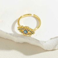 Ig Style Simple Style Devil's Eye Copper Enamel Plating Inlay Zircon 14k Gold Plated Open Rings main image 3