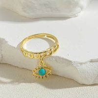 Ig Style Simple Style Devil's Eye Copper Enamel Plating Inlay Zircon 14k Gold Plated Open Rings main image 4