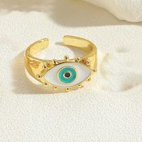 Ig Style Simple Style Devil's Eye Copper Enamel Plating Inlay Zircon 14k Gold Plated Open Rings sku image 2