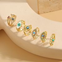 Ig Style Simple Style Devil's Eye Copper Enamel Plating Inlay Zircon 14k Gold Plated Open Rings main image 1