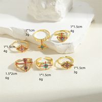 Ig Style Simple Style Devil's Eye Copper Enamel Plating Inlay Zircon 14k Gold Plated Open Rings main image 2