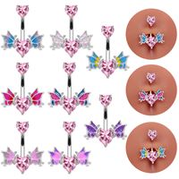 1 Piece Belly Rings Sexy Heart Shape Wings Butterfly 316 Stainless Steel  Alloy Inlay Rhinestones Glass White Gold Plated main image 1