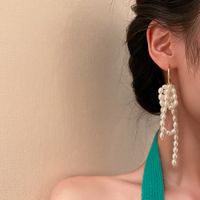 1 Pair Elegant Tassel Alloy Artificial Pearls Drop Earrings main image 6