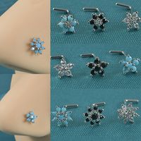 Elegant Sweet Shiny Flower Stainless Steel Turquoise Zircon Nose Studs In Bulk main image 5