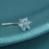 Elegant Sweet Shiny Flower Stainless Steel Turquoise Zircon Nose Studs In Bulk sku image 8