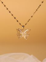 Elegant Butterfly Stainless Steel Zircon 18k Gold Plated Pendant Necklace main image 4