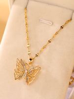 Elegant Butterfly Stainless Steel Zircon 18k Gold Plated Pendant Necklace main image 5
