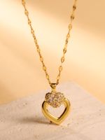 Glam Wedding Bridal Heart Shape Stainless Steel Plating Inlay Zircon 18k Gold Plated Pendant Necklace main image 1