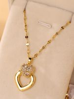 Glam Wedding Bridal Heart Shape Stainless Steel Plating Inlay Zircon 18k Gold Plated Pendant Necklace main image 3