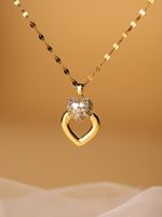 Glam Wedding Bridal Heart Shape Stainless Steel Plating Inlay Zircon 18k Gold Plated Pendant Necklace main image 4