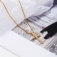 Elegant Luxurious Bridal Cross Copper Plating Inlay Zircon 18k Gold Plated Pendant Necklace main image 1