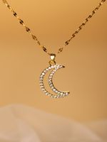 Elegant Glam Luxurious Moon Stainless Steel Plating Hollow Out Inlay Zircon 18k Gold Plated Pendant Necklace main image 3