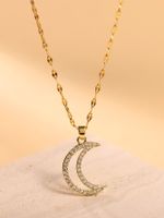 Elegant Glam Luxurious Moon Stainless Steel Plating Hollow Out Inlay Zircon 18k Gold Plated Pendant Necklace main image 4