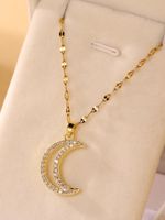 Elegant Glam Luxurious Moon Stainless Steel Plating Hollow Out Inlay Zircon 18k Gold Plated Pendant Necklace main image 1