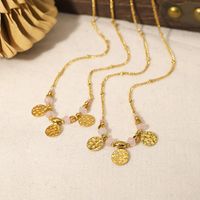 Ig Style French Style Commute Round Stainless Steel Titanium Steel Plating Inlay Natural Stone 18k Gold Plated Pendant Necklace main image 5