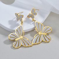1 Pair Elegant Lady Simple Style Butterfly Plating Metal 304 Stainless Steel Painting Oil Pearl White 18K Gold Plated Drop Earrings main image 1