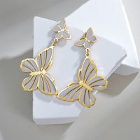 1 Pair Elegant Lady Simple Style Butterfly Plating Metal 304 Stainless Steel Painting Oil Pearl White 18K Gold Plated Drop Earrings main image 3