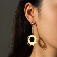 1 Pair Casual Simple Style Commute Round Polishing Plating Metal 304 Stainless Steel 18K Gold Plated Drop Earrings main image 4