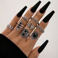 Bohemian Retro Flower Ring 11 Piece Set Hollow Carved Black Gem Joint Ring New Wholesale Nihaojewelry sku image 3