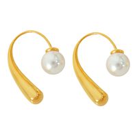 1 Pair Elegant Simple Style Commute Curve Plating Three-dimensional Inlay Titanium Steel Artificial Pearls 18k Gold Plated Ear Studs sku image 1