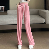 Women's Daily Casual Preppy Style Vacation Solid Color Full Length Straight Pants Wide Leg Pants sku image 1