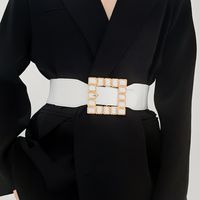 Elegante Cuadrado Cuero Sintético Embutido Diamantes De Imitación Artificiales Mujeres Cinturones De Cuero main image 4