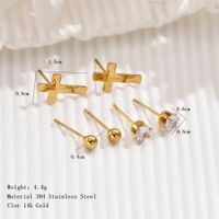 1 Set Simple Style Cross Round Plating Inlay 304 Stainless Steel Zircon 14K Gold Plated Ear Studs main image 2
